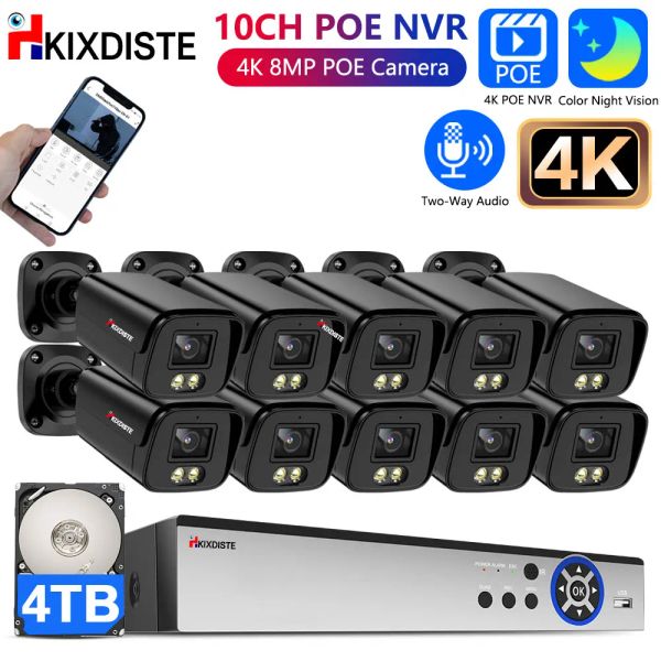 Système 10ch 8ch 8mp 4k Poe Couleur Night Vision Set Security IP Camera System Twoway Audio Plugplay IP67 Kit de surveillance vidéo en plein air