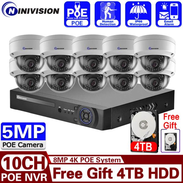 Système 10CH 8MP 4K NVR 4TB EXTÉRIEUR Sécurité sûre Protection humaine CCTV Système IP CAMER