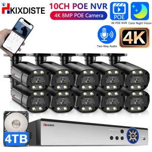 Système 10ch 8MP Black Poe Video Soutrveillance Kit CCTV Système H.265 Caméra de sécurité 4K avec NVR et disque dur DIDE TWO WAY IP67 SET 6K