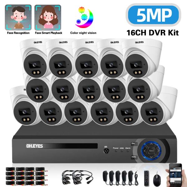 Système 16 canaux Home CCTV Cameras Ensemble complet 5MP 16CH DVR KIT FULLE COULEUR VISION NOBIE DOMME DOME CAMER