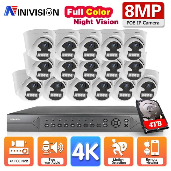 Système 16CH 8MP 4K POE NVR CCTV 2 Système de sécurité de la caméra audio Kit Système de sécurité Indoor HD Couleur nocturne Vision vidéo Système de caméra IP