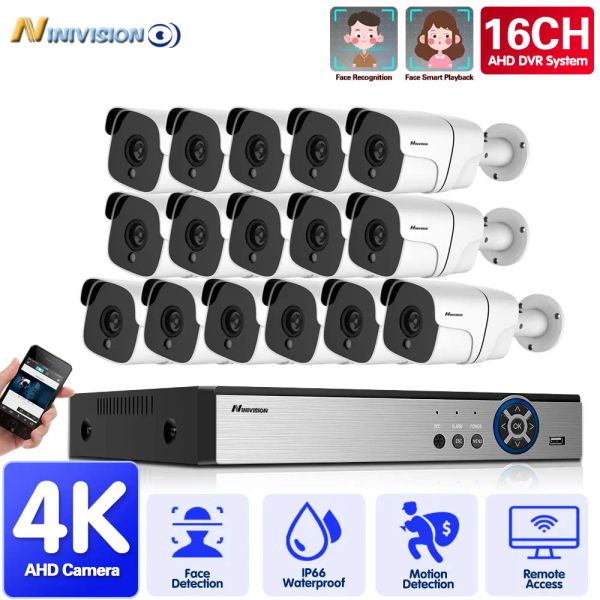 Sistema 16CH CCTV Face Playback 8MP H.265 Kit de vigilancia al aire libre 8.0MP IR Cámara de seguridad Sistema de vigilancia de video 4K 16 CH Kits DVR