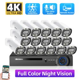 Système 16ch Poe 4k NVR 8MP Couleur Night Human Detection Camera Security System System Outdoor Twoway Audio Video System System