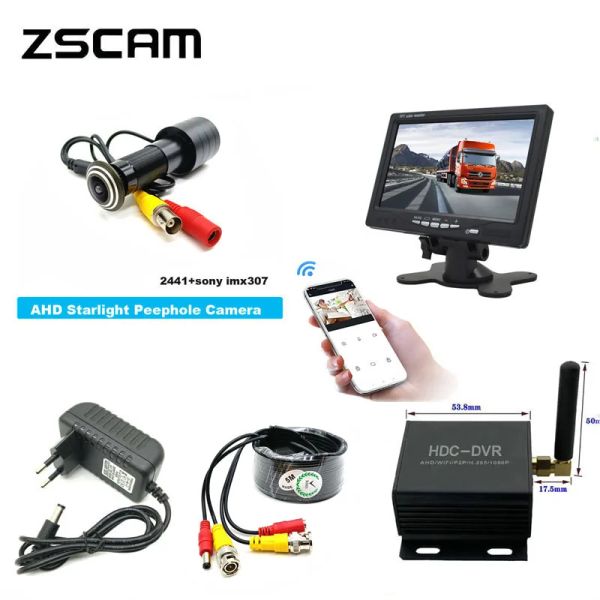 Système 2MP CCTV AHD IMX307 Star Light 0.0001lux Door Eye Webcam avec H.265 1080p AHD / TVI / CVI MINI WIFI DVR et AHD 1024 * 600 IPS Monitor
