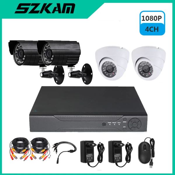 Système 2MP Kit CCTV Caméra Système Video Subsilance Camera DVR Kit DVR OUTDOOR DVR INFRARGE AHD Vision nocturne 1080p 4Channel Szkam