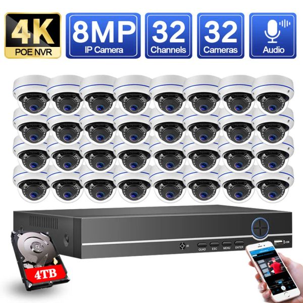 Sistema 32 canal 4K Kit NVR 8MP POE CCTV Camera Security System Kit 32CH XMEYE APP POE Cámara IP Video Vigilancia Conjunto de H.265