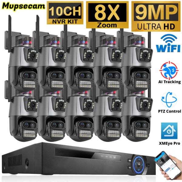 Sistema 3LENS 9MP WiFi Camera CCTV Outdoor 8x Sistema de seguridad de zoom Kit 10Ch NVR Recorder IP Cámara IP Sistema de vigilancia de video de vigilancia