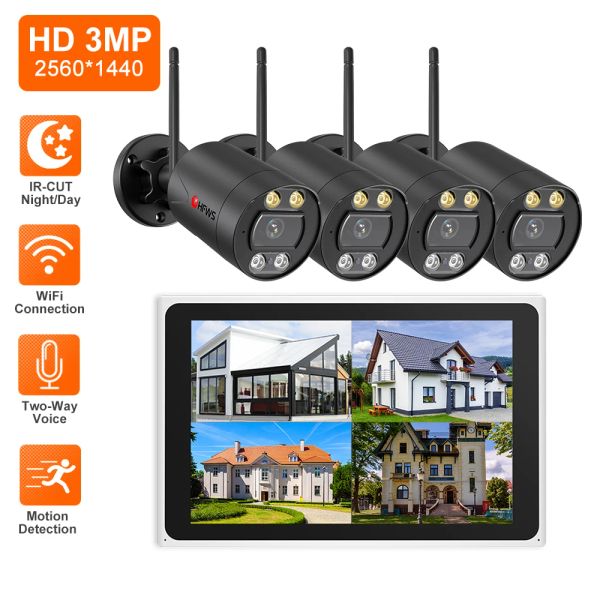 Sistema 3MP Kit de cámara WiFi Cámara de video vigilancia con Sistema de cámara de seguridad WiFi Tuya Registrador de video NVR Video de audio Video