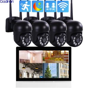 Système 3MP Wireless CCTV Security System LCD Screen Monitor NVR Kit NVR PTZ WiFi IP Camera Intercom Couleur Night Vision Suivi automatique