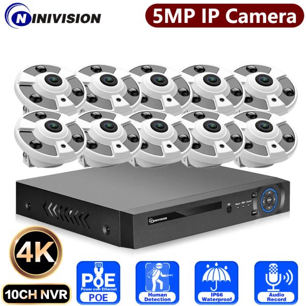 Sistema 4K 10CH NVR POE FESHEYE 5MP I PCAMERA CCTV SEGURIDAD SISTEMA CASA 360 Monitoreo Panorámico Sistema de cámara Video Vigilancia de 8ch Kit