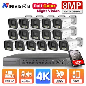 Système 4K 16ch CCTV Système Poe NVR Kit Couleur Couleur nocturne Vision AI Détection de mouvement H.265 Video Surveillance IP Security Camera P2P