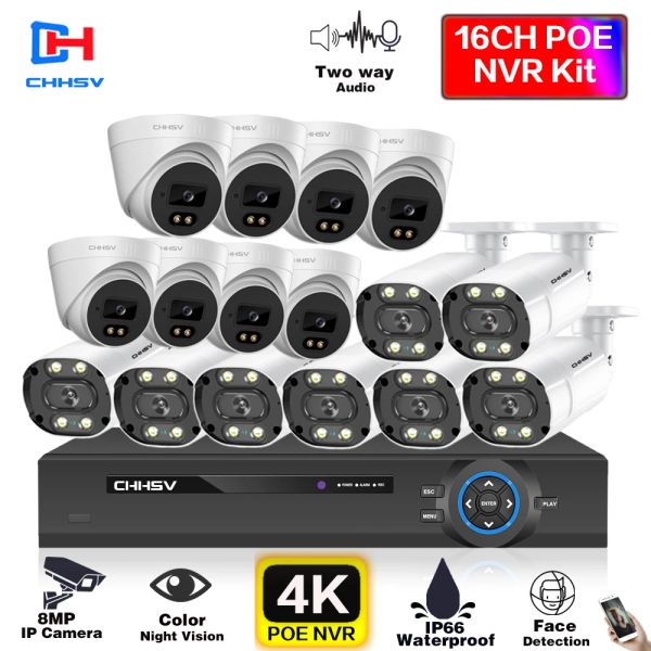 Sistema 4K 16CH Poe IP Camera IP Kit Visión a todo color Visión Seguridad Cámara Conjunto