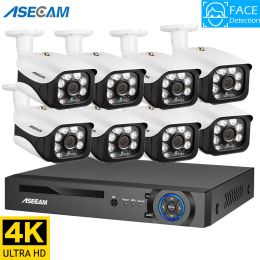 Système 4K 8MP AI Face Detection Security Camera System Poe NVR Kit CCTV Video Record Outdoor Home Human Suppeillance Camera