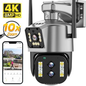 Système 4K 8MP Binoculaire WiFi Camera Outdoor 10x Zoom 2.812mm Double Lens Security PTZ CAME CAMERIE AUTO SUIVANT P2P CCTV VIDEO DE CCTV