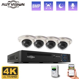 Système 4K 8MP CCTV Camera System 4CH H.265 + POE NVR Kit Outdoor Metal Dome Face Capture Capturant Video Surveillance IP Cameras