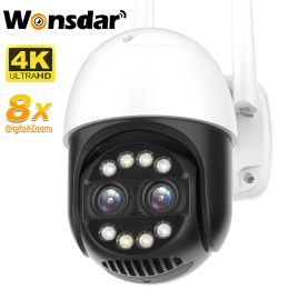 Système 4K 8MP WiFi IP Camera 2.8 + 12 mm double objectif 8x zoom ptz caméra en plein air