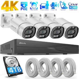 Système 4K Poe Security Camera System 4ch Poe NVR avec 4PCS 8MP / 5MP Sécurité IP Camera pour extérieur Smart Detect Home Surveillance Kits