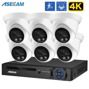 Système 4K Security Camera Face Detect Audio CCTV Système NVR POE 8MP AI IP CAME COMMORDE OUTROOR COULEUR NIGHT DE NIGHT