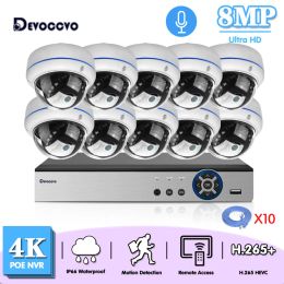 Sistema 4K Video Vigilancia Conjunto de 8MP Poe Dome Vandelproof Camera Kit Audio Record Autdeo Home CCTV Security System Set 10ch