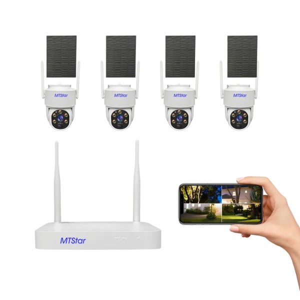 Système 4MP HD Wireless Network DVR 4PCS Panneau solaire Batterie WiFi PTZ Caméra en plein air