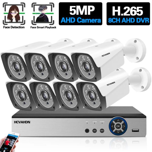 Système 5MP CCTV AHD Camera Set 8 Channel H.265 NVR DVR Kit Outdoor Face Reconnaissance Analog Camera Camera Video System System Kit 8ch 4ch