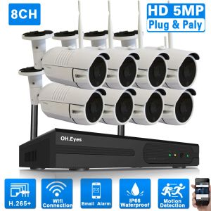 Système 5MP CCTV Camera Security System System Kit Wireless 8CH NVR Kit extérieur imperméable WiFi IP Video Surveillance 8 Cameras System Set 2MP