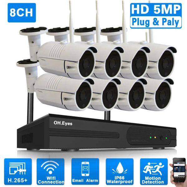 Système 5MP CCTV Camera Security System System Kit Wireless 8CH NVR Kit extérieur imperméable WiFi IP Video Surveillance 8 Cameras System Set 2MP