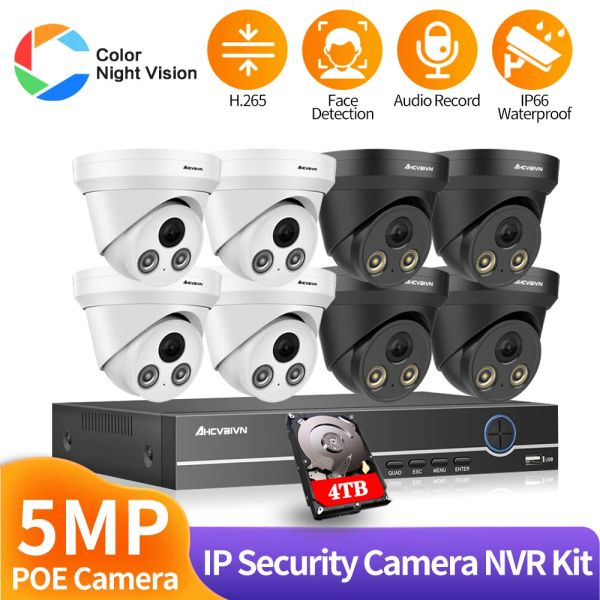 Système 5MP CCTV Couleur extérieure Vision nocturne Cameras IP Poe H.265 + 8CH KIT NVR