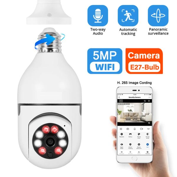 Système 5MP E27 Bulbe Caméra WiFi Protection de sécurité Baby Monitor Indoor Video Souionillance Home Full Color Vision Night Vision Auto
