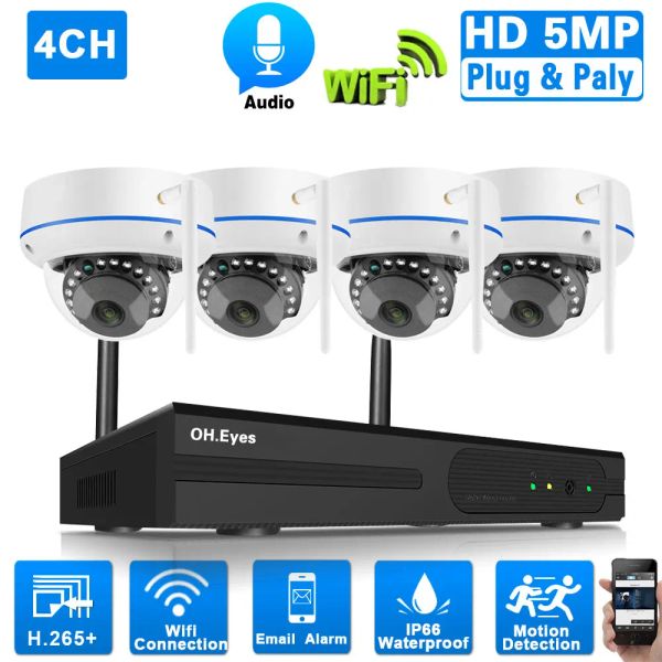 Sistema 5MP Cámara de seguridad de seguridad al aire libre Wifi Sistema inalámbrico Conjunto de 4ch WiFi NVR Kit Home CCTV Video Vigilancia Sistema de cámara Kit H.265