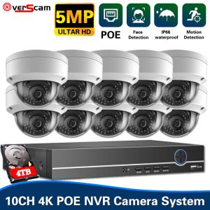 Système 5MP Poe Security Camera System 4k 10ch Poe NVR Kit Outdoor Wateproof CCTV IP DOME CAME CAMER