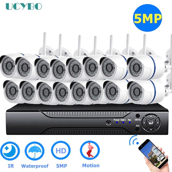 SISTEMA 5MP Cámaras de vigilancia Sistema con Wifi Wireless Home Security IP Cámara IP al aire libre Kit de grabadora de video NVR 16Ch 1080p H.265 set