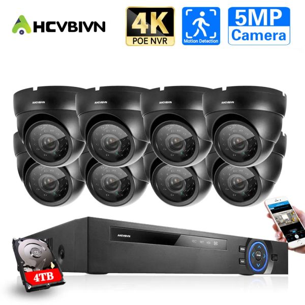 Sistema 5MP Ultra HD Poe IP Camera Conjunto de cámara de seguridad Sistema de cámaras de seguridad 8.0MP H.265 NVR Kit de vigilancia de video de video de CCTV impermeable al aire libre