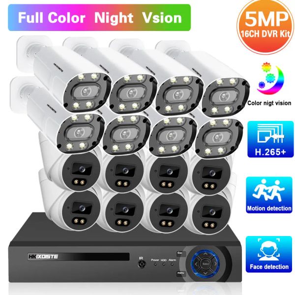 Sistema 5MP Cámaras de video vigilancia Kit 16 CH EXTERIOR Visión nocturna a todo color CCTV DVR Sistema de cámara de seguridad para el hogar Kit DVR de 16 canales