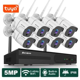 Système 5MP WiFi Cam Kit Video Subs Surveillance Camera Wireless Tuya Smart Security Camera System 8ch NVR Recorder Home Audio Video Set 4ch