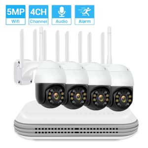 Système 5MP WiFi Surveillance Caméras PTZ 4CH Wireless WiFi System Kit IP Two Way Couleur audio Couleur nocturne Vision XMeye Home CCTV Camerie