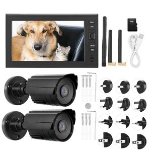 Systeem 7 inch LCD Wireless WiFi 4ch Security Monitor System Display+Camera 2PCS IR -camera's met TF Card Car Home Hotel Shopstore Protect