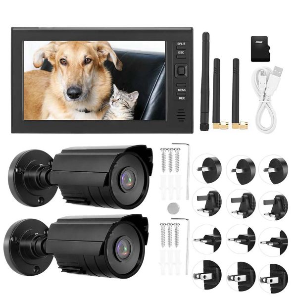 Système 7inch LCD Wiless WiFi 4ch Sécurité Monitor de sécurité Affichage Système + Camera 2pcs IR Cameras avec carte TF Car Home Hotel Shopstore Protect