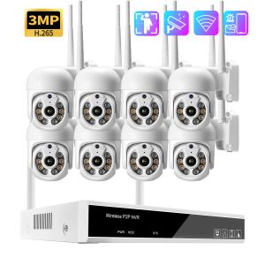 Systeem 8ch 3MP HD Display PTZ Wireless CCTV Systeem Kleur Night Vision P2P IP Security Camera Outdoor NVR Video Surveillance Kit