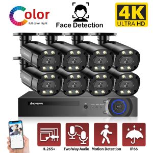 Sistema 8K 4K Poe Kit Detección de cara CCTV Sistema NVR Outdoor 8.0MP Bullet IP Cámara IP Two Way P2P Video Seguridad Vigilancia Cam