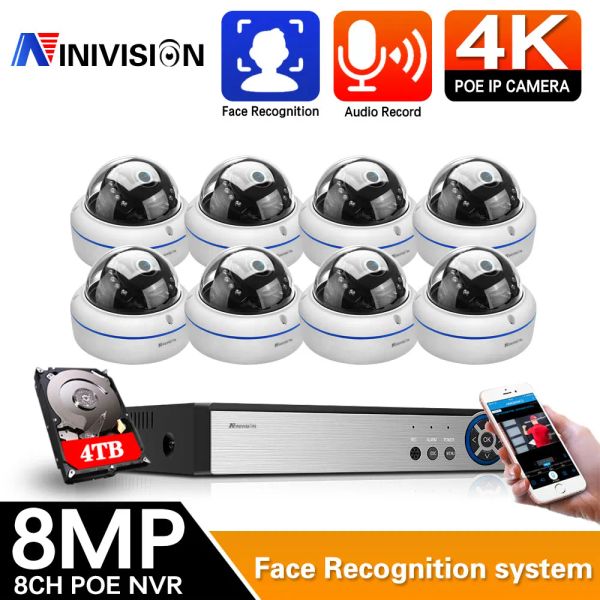 Sistema 8K 4K POE NVR SEGURIDAD Sistema Kit Ai Face/Audio Record Cámara IP de 8MP IR Dome Outdoor Improiferir de vigilancia CCTV Conjunto de vigilancia