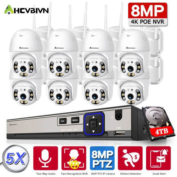 Sistema 8 8.0MP HD Audio Poe NVR Kit P2P 4K 5X zoom digital Outdoor Color Night Vision Security Network IP Camera WiFi CCTV Sistema