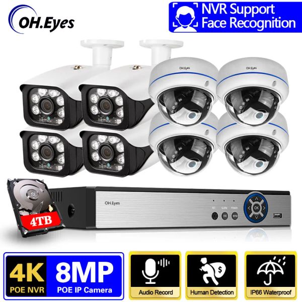 Sistema 8 CH 8MP 4K Face inalámbrico NVR Poe Security Bullet/Dome IP Sistema de cámara IRCUT VISIÓN P2P CCTV Video Vigilancia Kit de grabadora de vigilancia