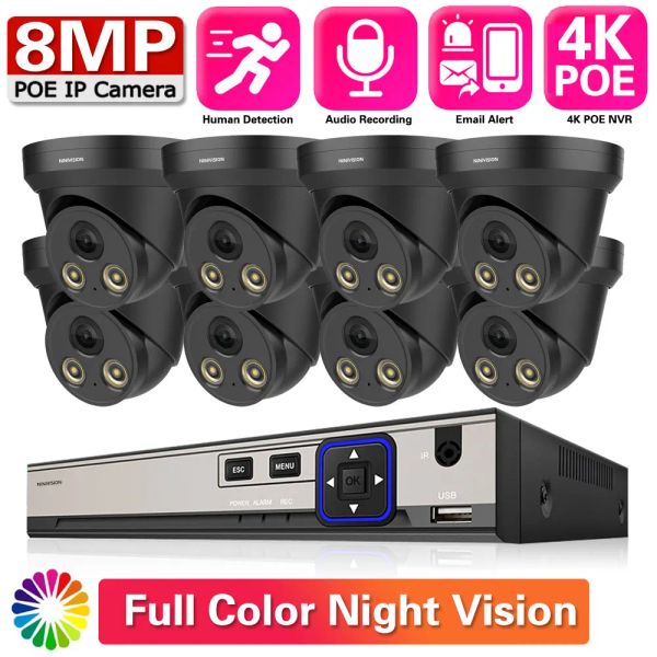 Sistema 8C 8MP Ultra HD Sistema de seguridad de video NVR 4K H.265+ Vigilancia NVR 4K IP66 Kits de cámaras de cámaras de visión nocturna de CCTV CCTV