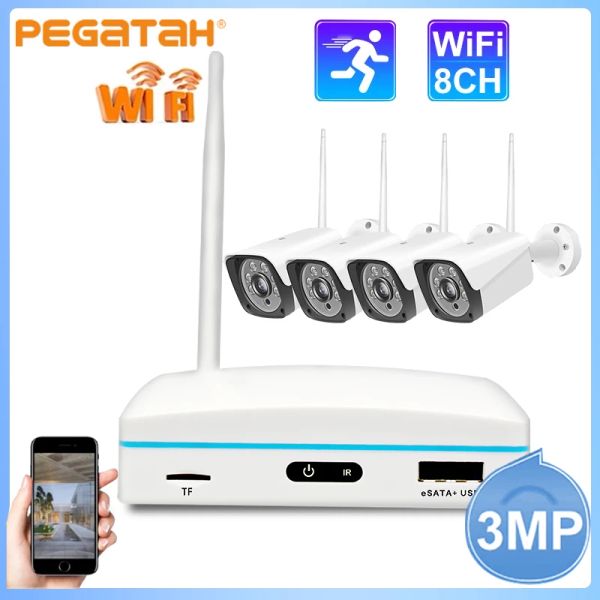 Sistema Cámaras de vigilancia de 8ch con cámaras de vigilancia inalámbrica WiFi 3MP Protección de seguridad NVR Kits de video vigilancia