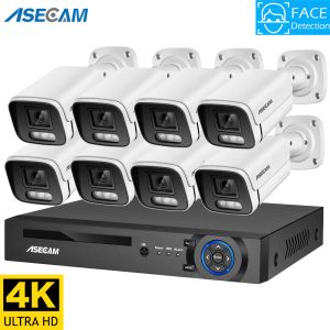 Systeem 8mp 4K AI Face Detection Security Camera System Poe NVR Kit CCTV Video Record Outdoor Home Human Audio Surveillance Camera Xmeye