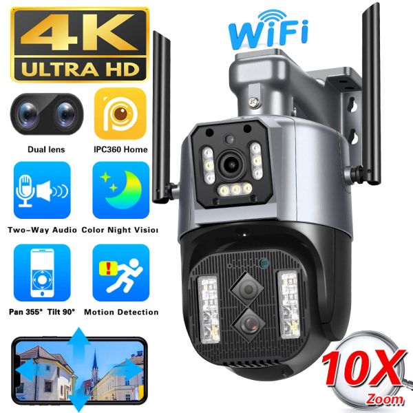 Sistema 8MP 4K Cámara IP 10x zoom al aire libre Tres lentes Dual pantalla PTZ Wifi Protección de seguridad de seguridad CCTV Visión nocturna IPC 360