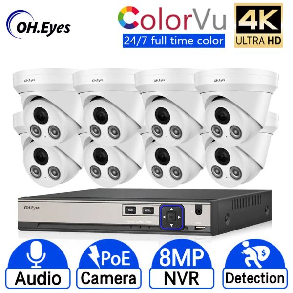 Sistema 8MP 4K Poe NVR Kit 8MP Audio Outio Al aire libre Cámara de visión nocturna CCTV Video Vigilancia Sistema de cámara IPC