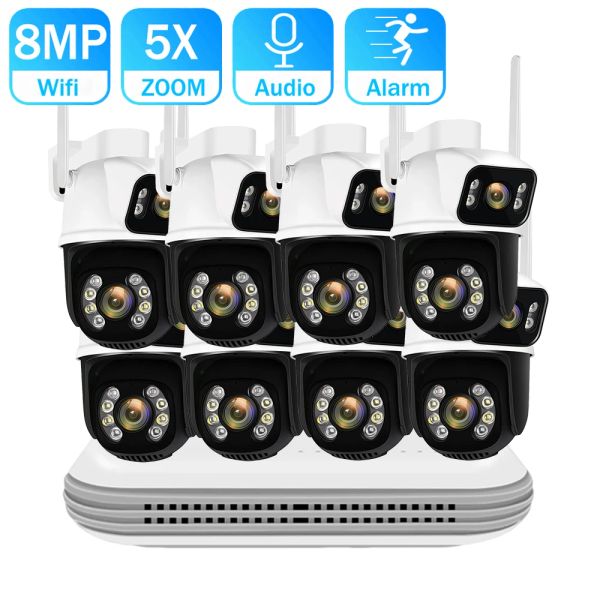 Système 8MP PTZ WiFi Camera Kit Double Lens Ptz IP Camera Smart Home Vision ICSEE App NVR OUTDOOR 8CH WIRESS CCTV Camera System