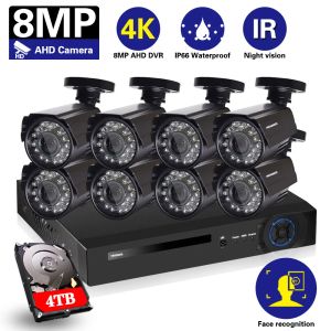 Sistema 8MP Ultra HD 4K 5MP 1080p Sistema de cámara de seguridad H.265 Kit DVR CCTV Outdoor Metal Black Video Vigilance AHD Camera Conjunto